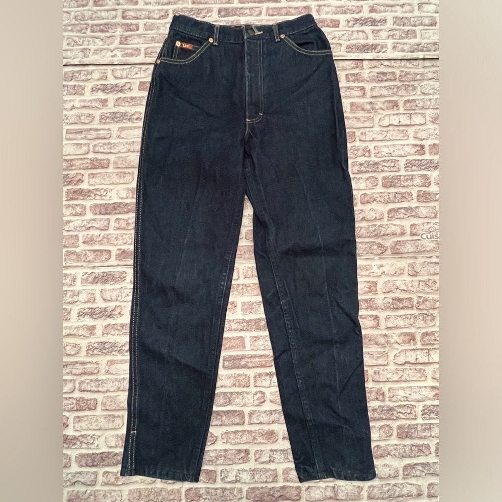 Vintage Lee Riders Jeans womens scovill USA 26x28 Dark Wash No Back Pockets Slit